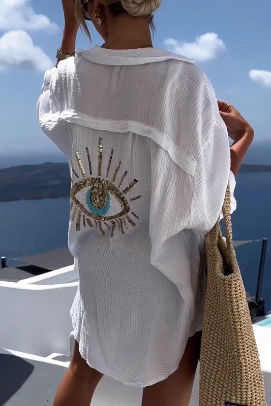 Evil Eye Pailletten Kralen Casual Shirt🥰Nieuw Product PromotieGaande Prijsverlaging