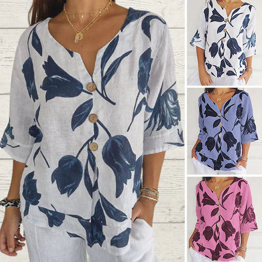 Uitverkoop 49%🔥Gedrukte top met V-hals 🌷