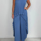 🌺Zomerspecial - 50% korting  Laney Geplooide Korte Mouw Onregelmatige Midi Top en Elastische Taille Broek met Wijde Pijpen Set