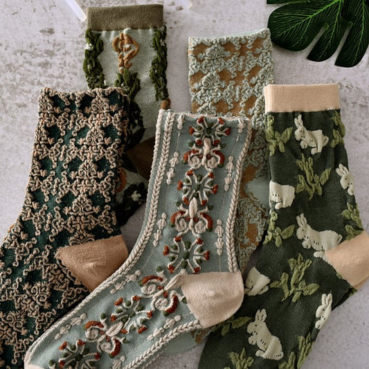 Women's Floral Cotton Socks (10 Pairs/1 Set)