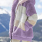 2025 Winterjack van pluche met colorblock-capuchon en zakken voor dames