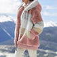 2025 Winterjack van pluche met colorblock-capuchon en zakken voor dames