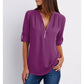 🔥2024 Summer New Arrivals🎉Plus Size Loose  3/4 Sleeve Zipper Blouse