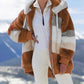 2025 Winterjack van pluche met colorblock-capuchon en zakken voor dames