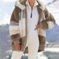 2025 Winterjack van pluche met colorblock-capuchon en zakken voor dames