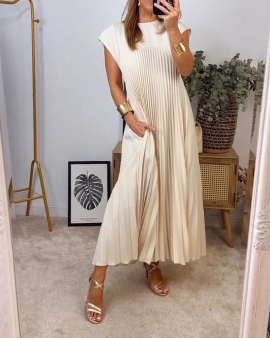 🔥HOT SALE🔥Sleeveless pleated simple solid colour dress