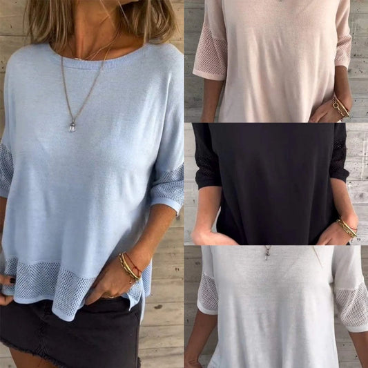 Women’s Casual Solid Color Round Neck 3/4 Sleeve T-Shirt【BUY 2 GET FREE SHIPPING】