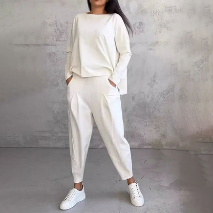 🔥Nieuwe productpromotie 50% korting🍃Top met lange mouwen en ronde hals ＆ Broek 2-delige set