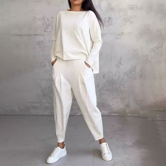🔥Nieuwe productpromotie 50% korting🍃Top met lange mouwen en ronde hals ＆ Broek 2-delige set