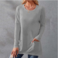 Women Casual Long Sleeve T-Shirt with Round Neck Pocket