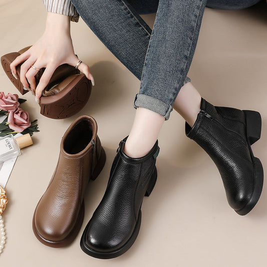 Women's Chunky-Heel Round Toe Zipper Ankle Boots