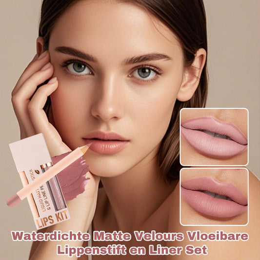 Waterdichte Matte Velours Vloeibare Lippenstift en Liner Set