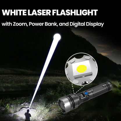 ⏳Beperkte tijd 50% korting!💥 Witte Laser Zaklamp met Zoom, Powerbank en Digitaal Display