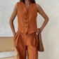 Casual 2-Delige Set voor Dames: Mouwloos Vest met V-hals en Broek met Wijde Pijpen