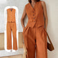 Casual 2-Delige Set voor Dames: Mouwloos Vest met V-hals en Broek met Wijde Pijpen