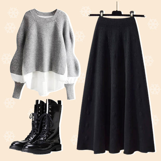 👗[beste cadeau] Dames Gebreide Set met Trui en Rok (Trui & Rok)