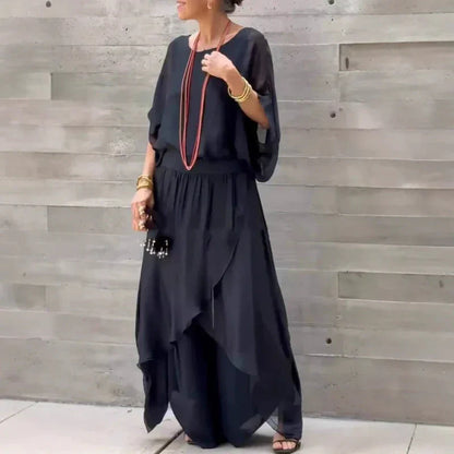 💗50% korting voor een beperkte tijd💗2025 Losse top en wijde broek met split, chiffon 2-delige set