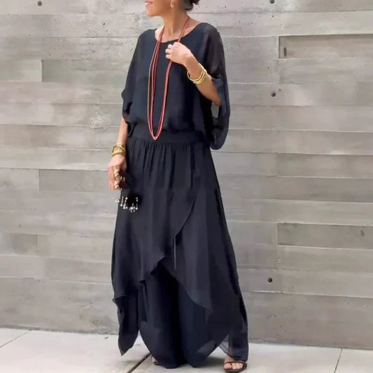 💗50% korting voor een beperkte tijd💗2025 Losse top en wijde broek met split, chiffon 2-delige set