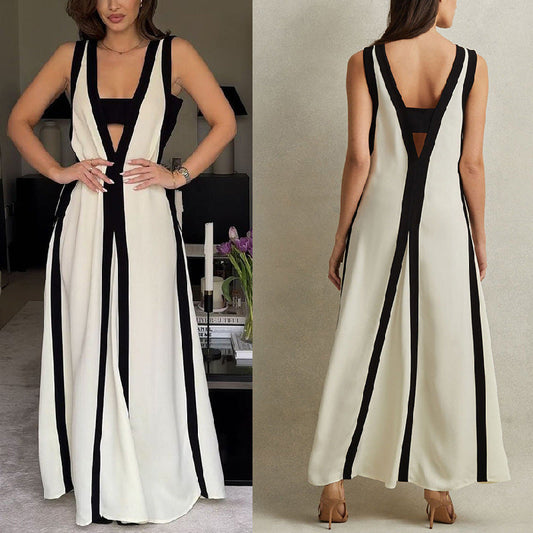 😍Vrouwen Reversible Sexy V-Hals Clash Kleur Mouwloze Jurken