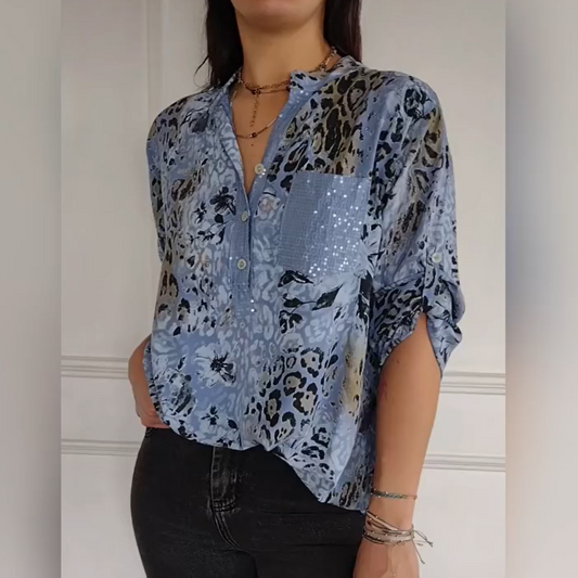 ⏳Beperkte tijd 60% korting!💥 Dames casual half button bedrukt overhemd
