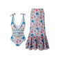 ⏳Beperkte tijd 50% Women's Fashion Tie-Shoulder Printed One Piece Swimsuit and Skirt