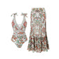 ⏳Beperkte tijd 50% Women's Fashion Tie-Shoulder Printed One Piece Swimsuit and Skirt
