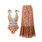 ⏳Beperkte tijd 50% Women's Fashion Tie-Shoulder Printed One Piece Swimsuit and Skirt