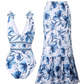 ⏳Beperkte tijd 50% Women's Fashion Tie-Shoulder Printed One Piece Swimsuit and Skirt