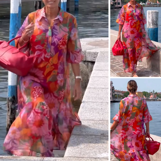 💕2025 Hot Sale 49% UIT🔥Rode jurk van chiffon met bloemenprint