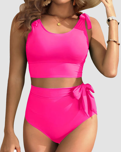 ⏳Beperkte tijd 50% korting💥 Bikini-set: Bikinitop met strikschouderbandjes en corrigerende slip met hoge taille