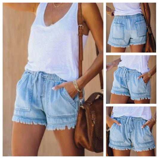 🌞🍃Denim shorts met hoge taille en trekkoord