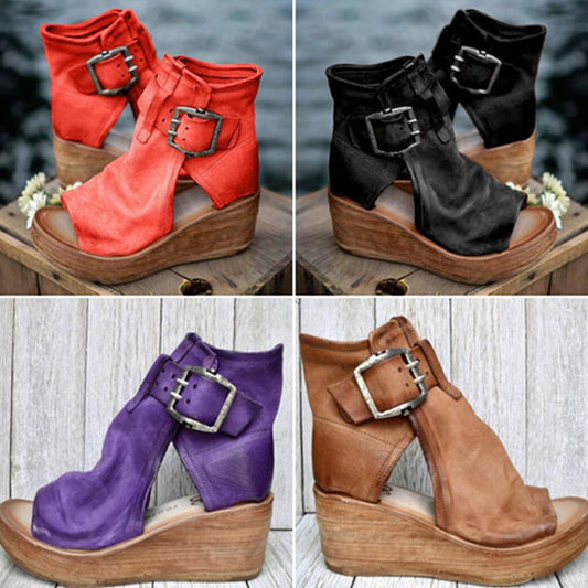 Peep-Toe enkellaars met gesp en een wedge