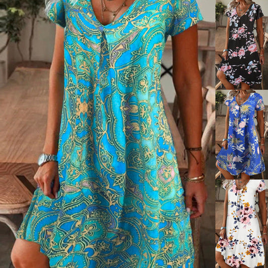 Elegante Damesjurk met Bloemenprint en V-Hals
